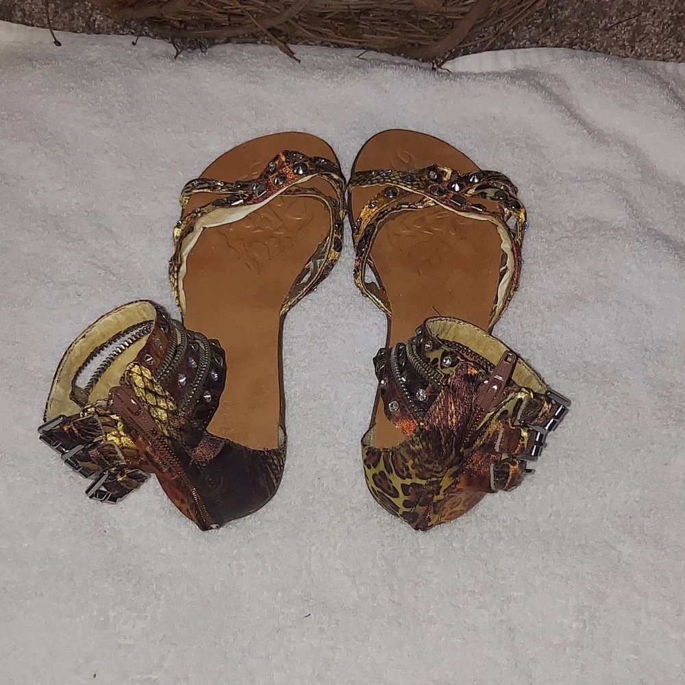 Leopard Rinestone Sandals Size 38 - Picture 4 of 4
